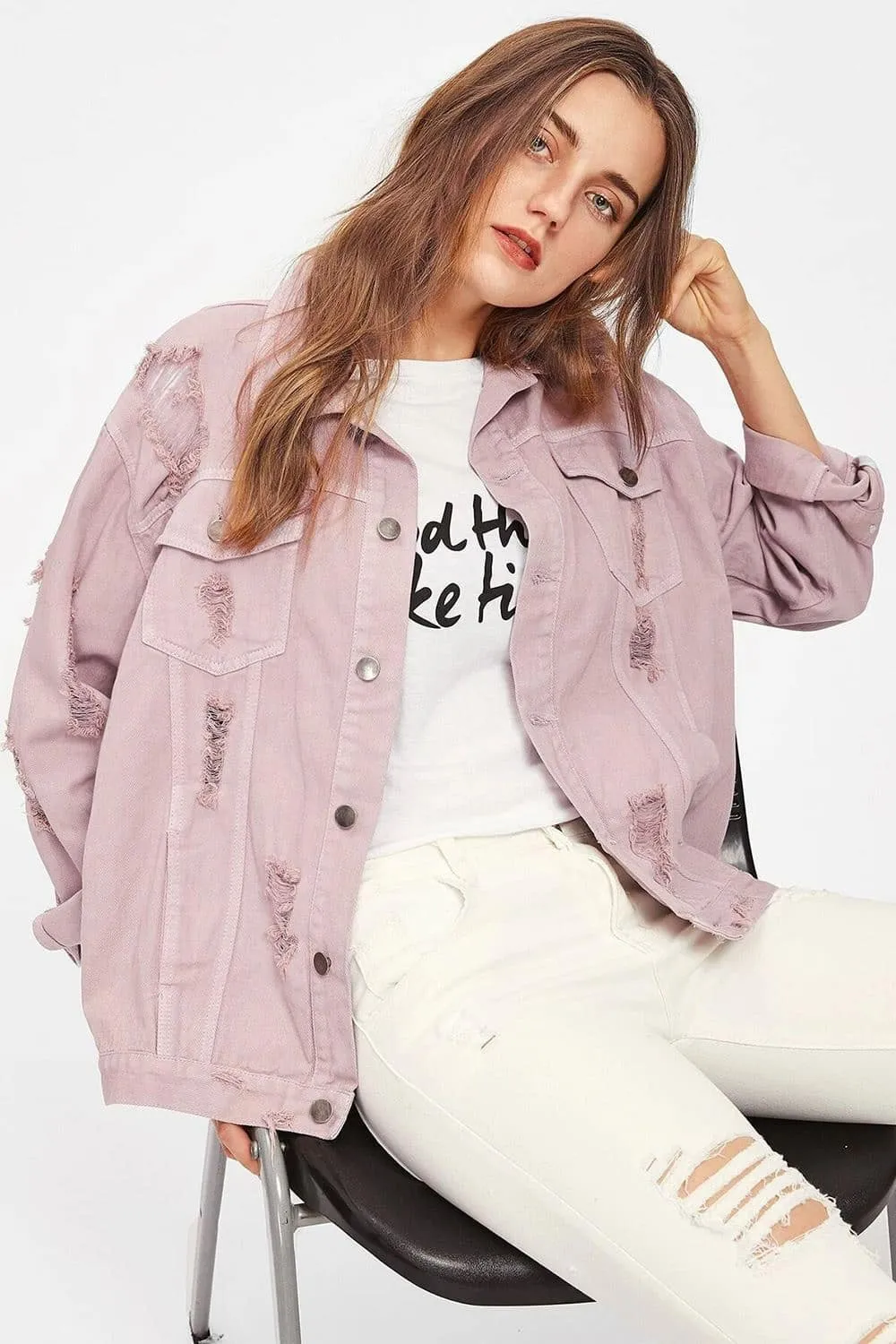 Fashion Purple Long Sleeve Denim Trucker Jacket