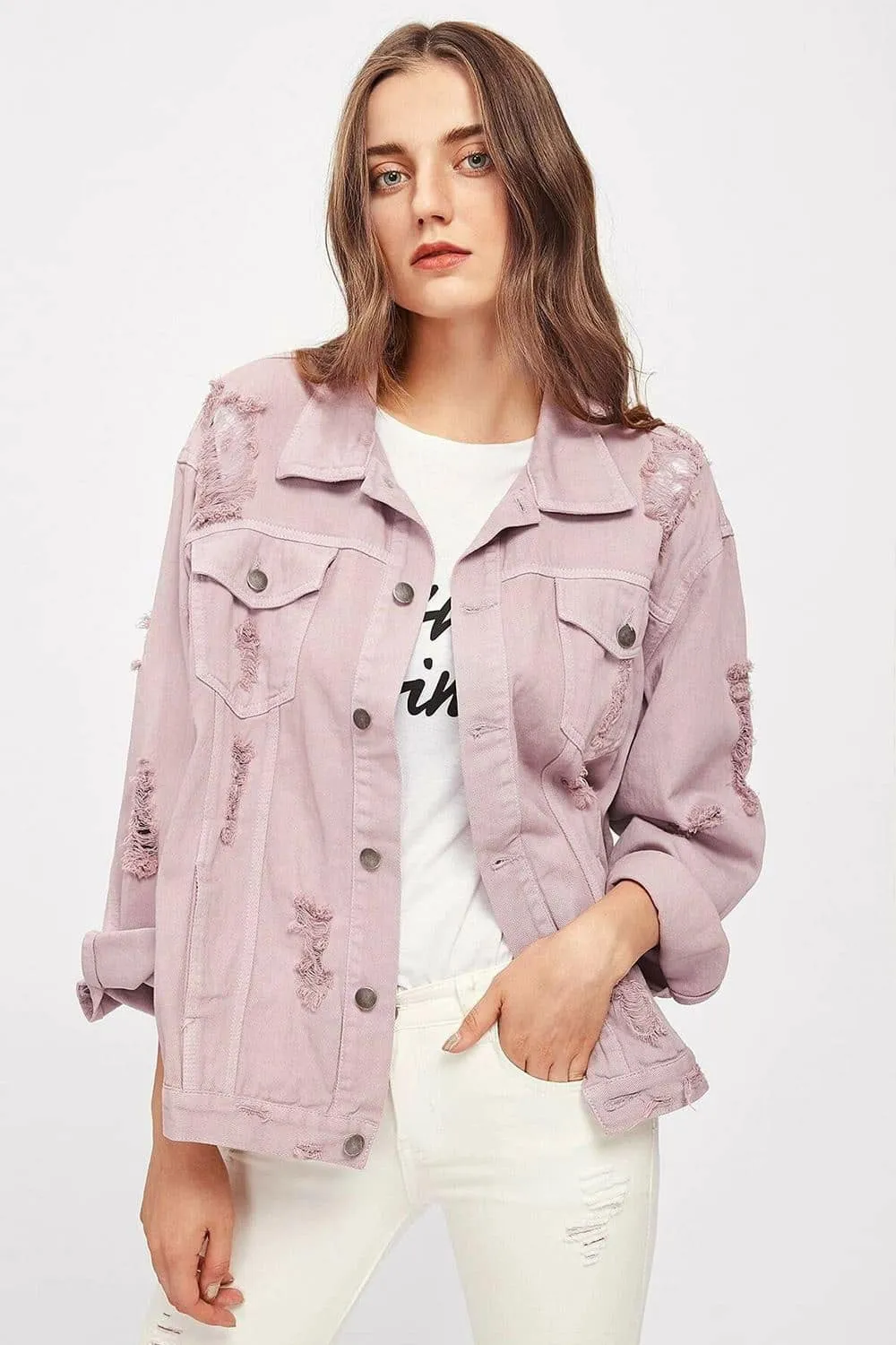 Fashion Purple Long Sleeve Denim Trucker Jacket