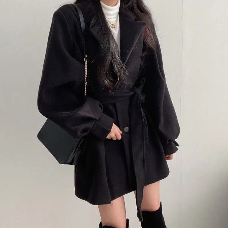 Fashionkova fall outfits women  Thick Woolen British Coat Women's Overcoat Mid-Length Autumn and Winter Trench Coat Small