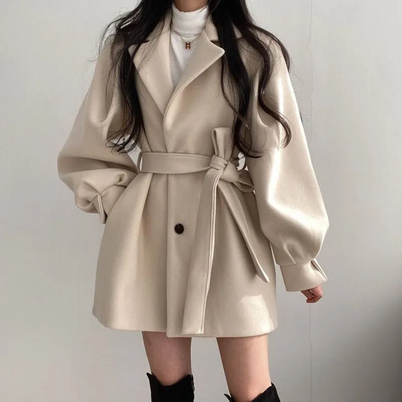 Fashionkova fall outfits women  Thick Woolen British Coat Women's Overcoat Mid-Length Autumn and Winter Trench Coat Small