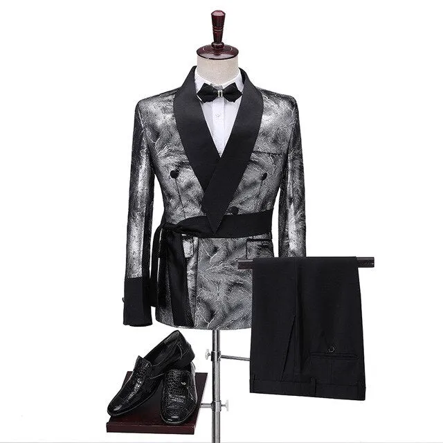 Floral Formal Double Breasted Suits Tuxedo