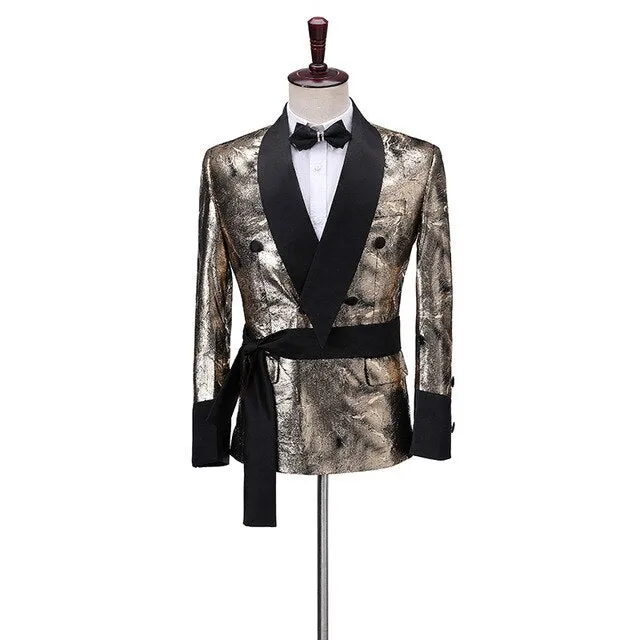 Floral Formal Double Breasted Suits Tuxedo