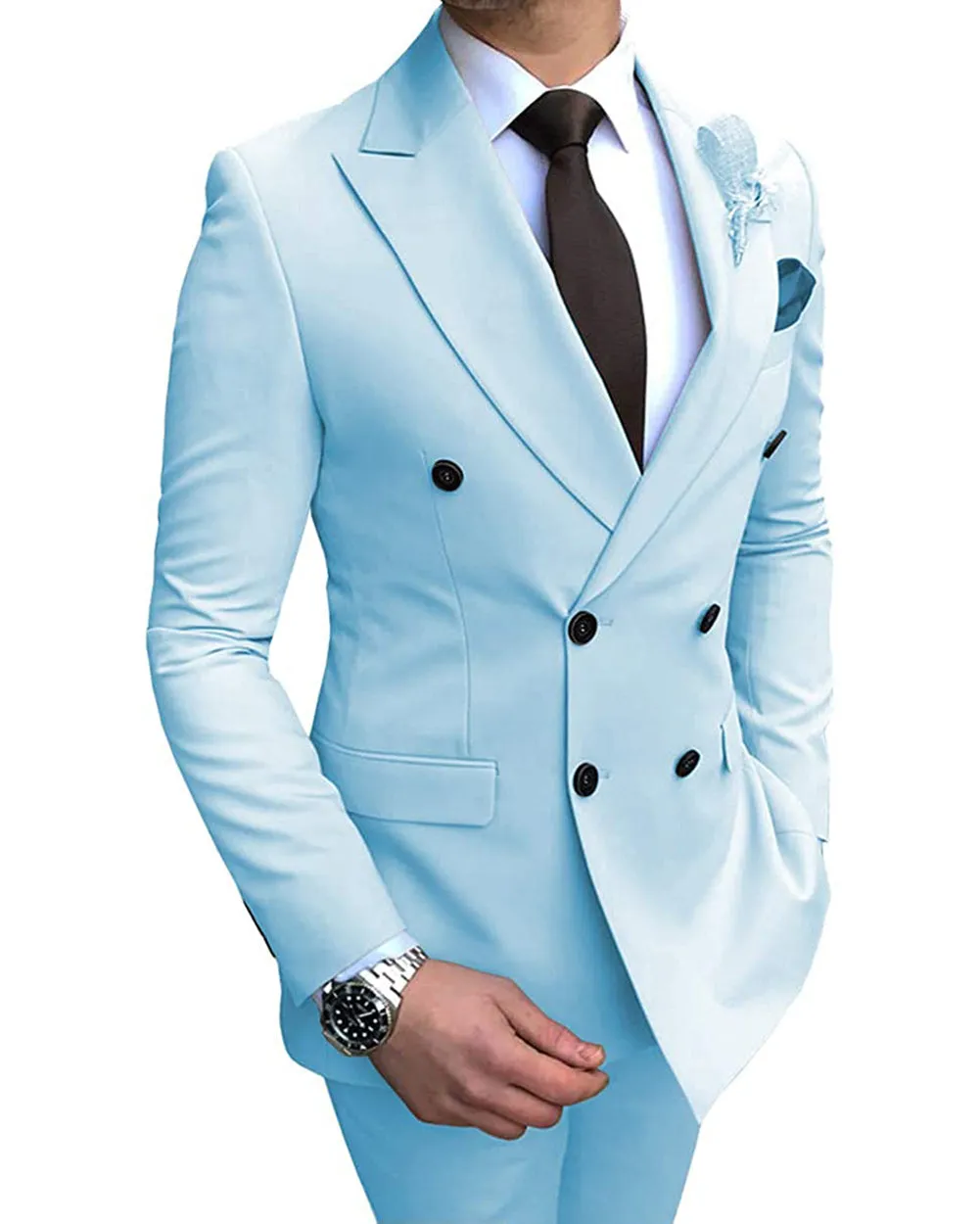 Formal 2 Pieces Mens Suit Flat Peak Lapel Tuxedos For Wedding (Blazer Pants)