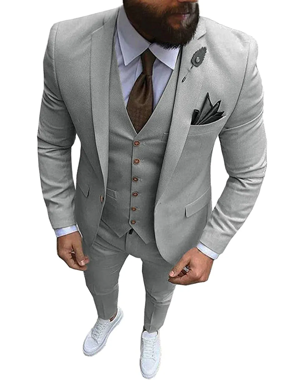 Formal 3 Pieces Mens Suit Flat Notch Lapel Tuxedos (Blazer vest Pants)