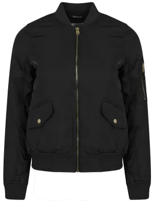 Georgie Zip Up Bomber Jacket in Black - Tokyo Laundry