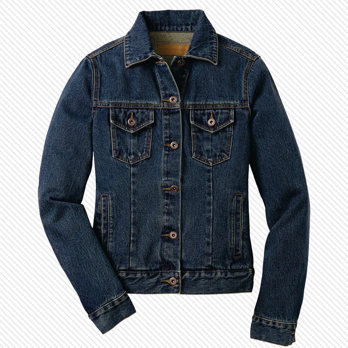 Greek Stonewashed Indigo Denim Jacket, Printed Stacked Organization Names - Port Authority J7620 - DTG