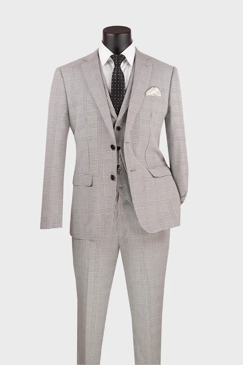 Grey Plaid 3-Piece Suit