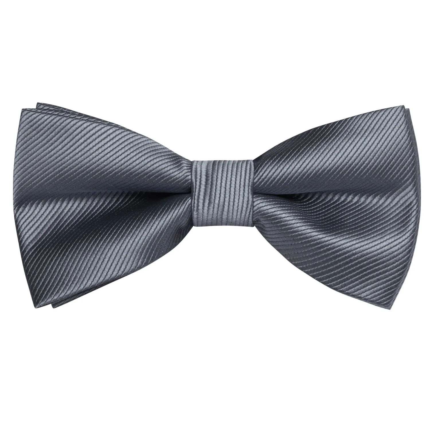 Grey Striped Pre-tied Bow Tie Hanky Cufflinks Set