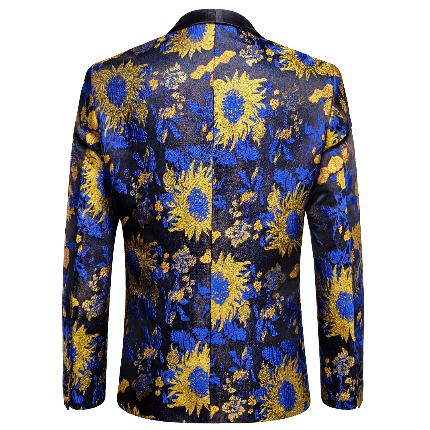 Hi-Tie Black Shawl Lapel Dinner Suit Yellow Blue Floral Men's Blazer