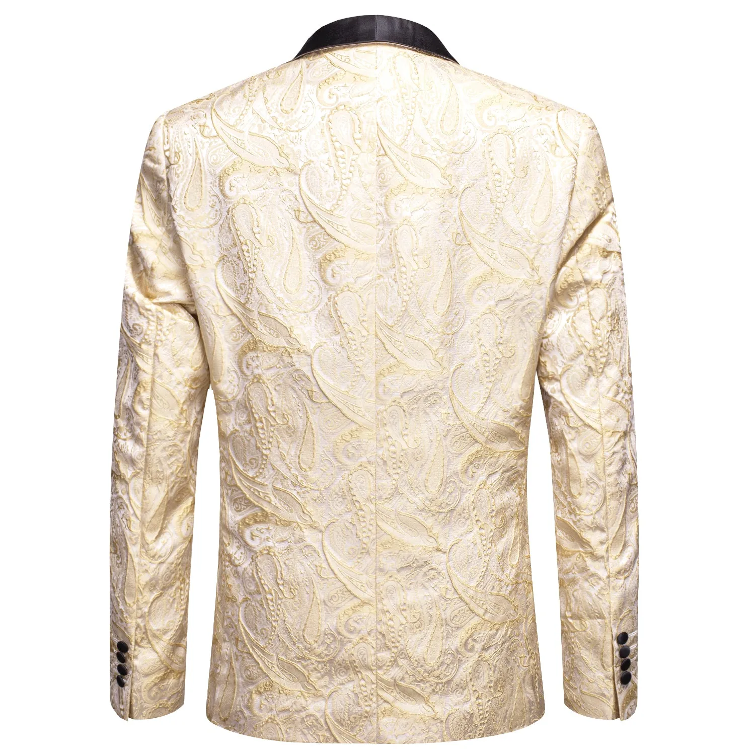 Hi-Tie Wedding Blazer Champagne Floral Jacquard Men's Suit Set