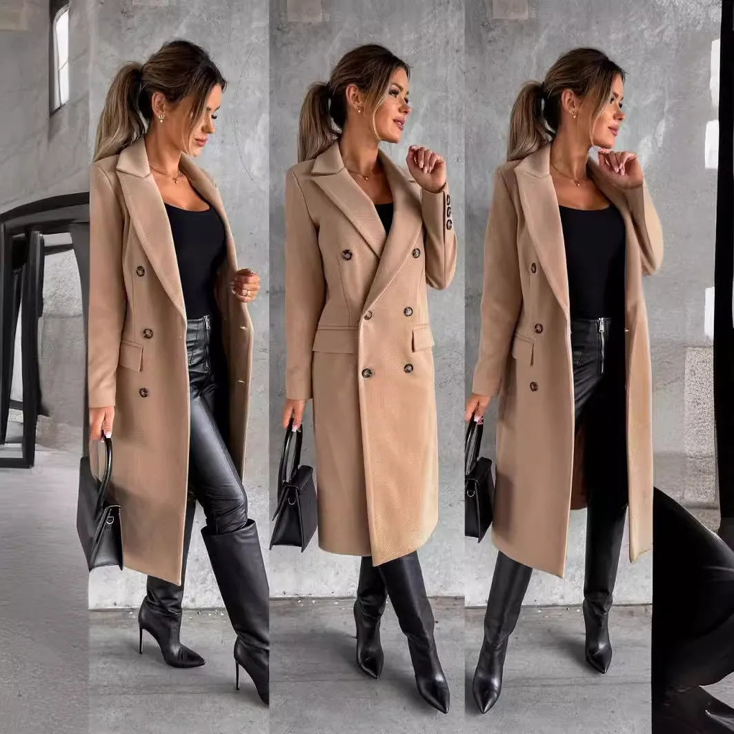 Hnzxzm fall outfits 2024 Autumn and Winter Simple Long Sleeve Double Breasted Woolen Coat Women's Clothing