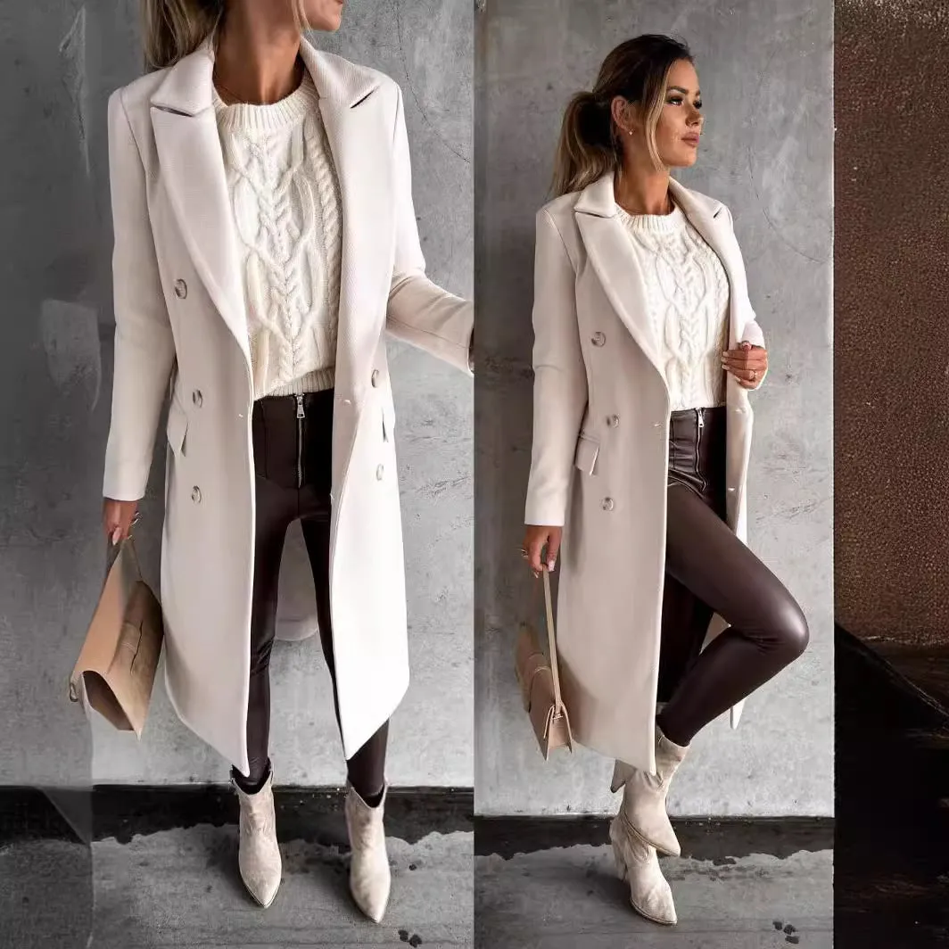 Hnzxzm fall outfits 2024 Autumn and Winter Simple Long Sleeve Double Breasted Woolen Coat Women's Clothing