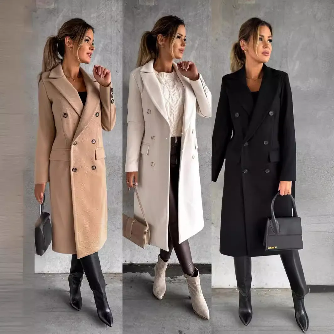 Hnzxzm fall outfits 2024 Autumn and Winter Simple Long Sleeve Double Breasted Woolen Coat Women's Clothing