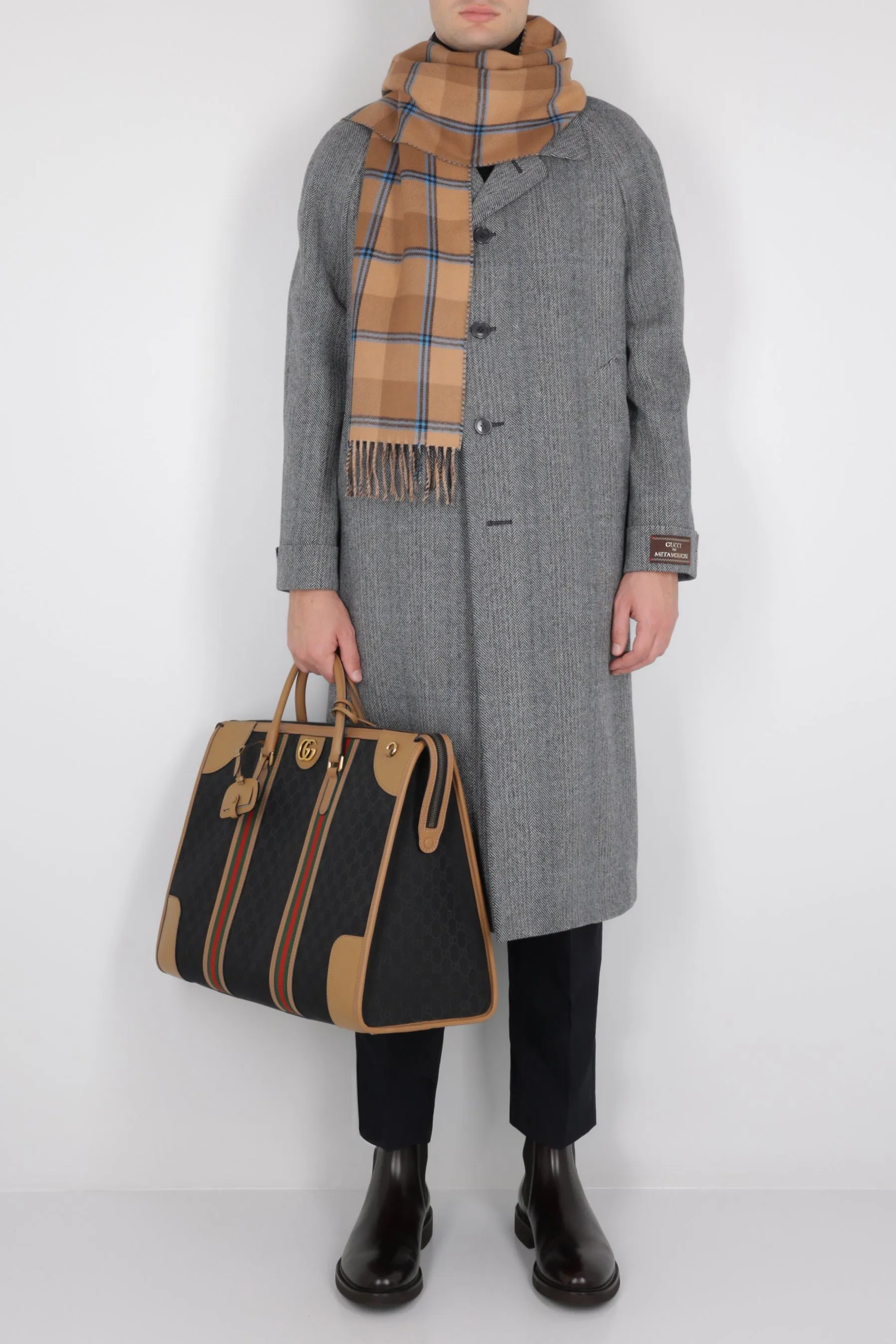 Houndstooth Wool-Cashmere Blend Coat