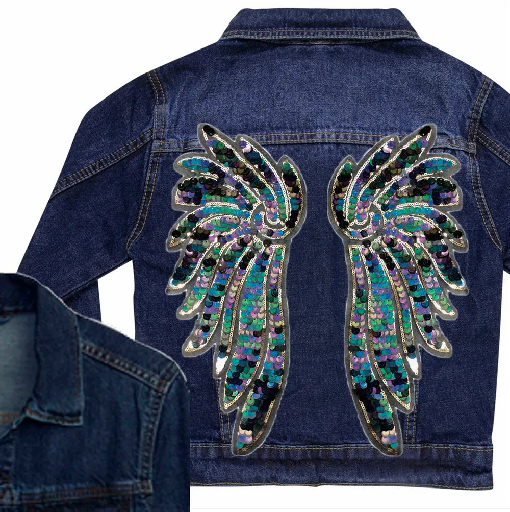 Indigo and Aqua Wings Denim Jacket