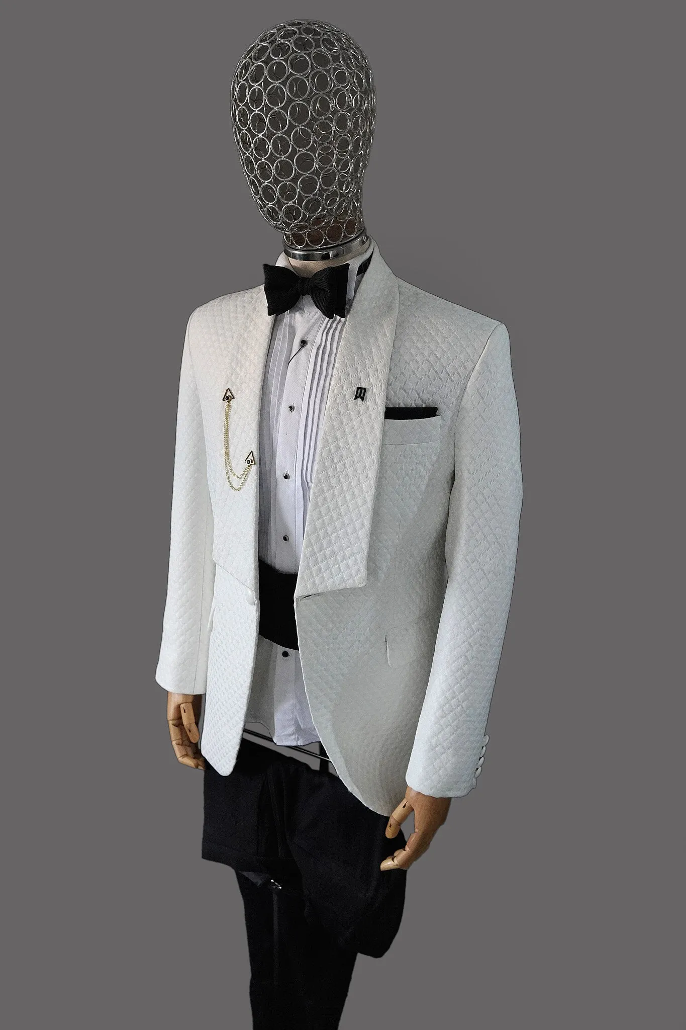 Ivory Square Damask Three Piece Tuxedo