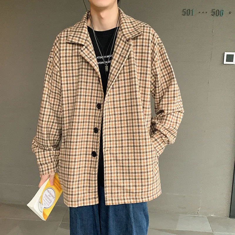 Jinquedai masculine men Autumn and Winter New Short Harajuku Style Woolen Men's Coat Lapel Korean Style Trendy Handsome Hong Kong Style Casual Woolen Coat