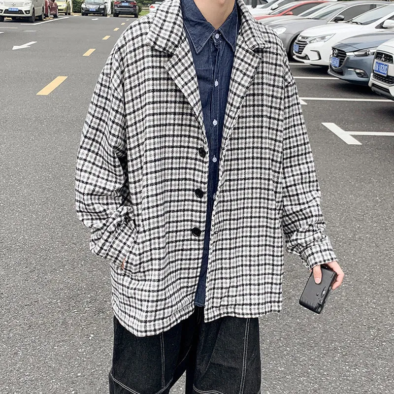 Jinquedai masculine men Autumn and Winter New Short Harajuku Style Woolen Men's Coat Lapel Korean Style Trendy Handsome Hong Kong Style Casual Woolen Coat