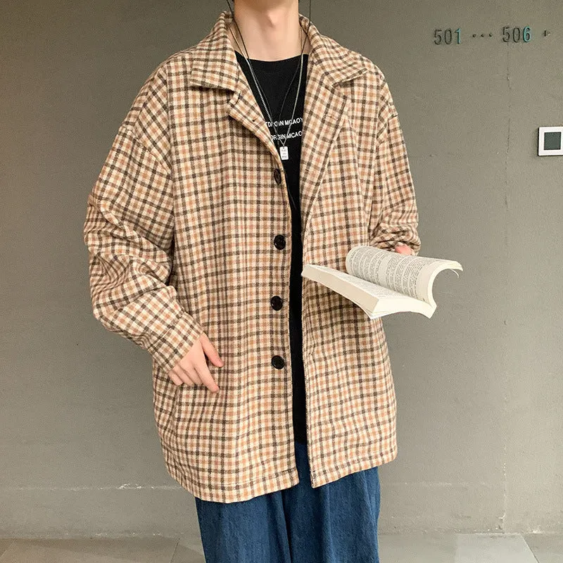 Jinquedai masculine men Autumn and Winter New Short Harajuku Style Woolen Men's Coat Lapel Korean Style Trendy Handsome Hong Kong Style Casual Woolen Coat