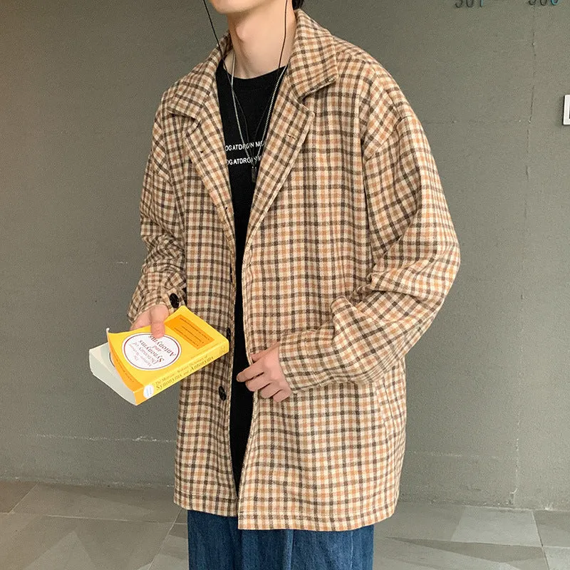 Jinquedai masculine men Autumn and Winter New Short Harajuku Style Woolen Men's Coat Lapel Korean Style Trendy Handsome Hong Kong Style Casual Woolen Coat