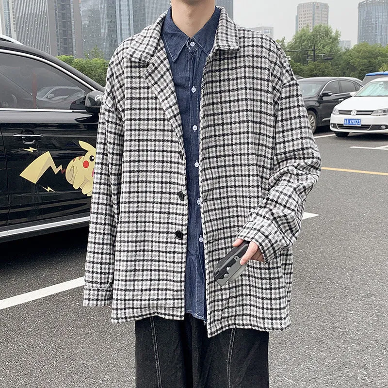 Jinquedai masculine men Autumn and Winter New Short Harajuku Style Woolen Men's Coat Lapel Korean Style Trendy Handsome Hong Kong Style Casual Woolen Coat