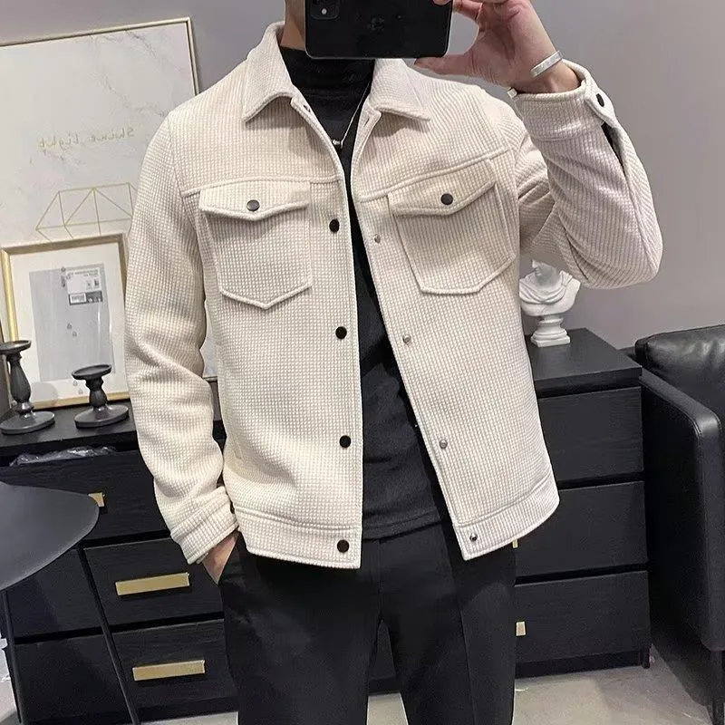 Jinquedai men fall outfits casual Winter Woolen Coat Men's Short Lapel Autumn and Winter New Fashion Brand Light Mature Men's Woolen Jacket