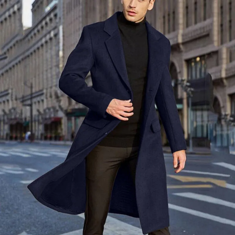 Jinquedai mens fashion New British Men's Long Trench Coat Woolen Coat Men's Woolen Coat