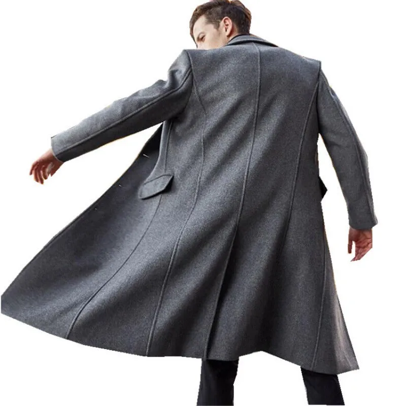 Jinquedai mens fashion New British Men's Long Trench Coat Woolen Coat Men's Woolen Coat