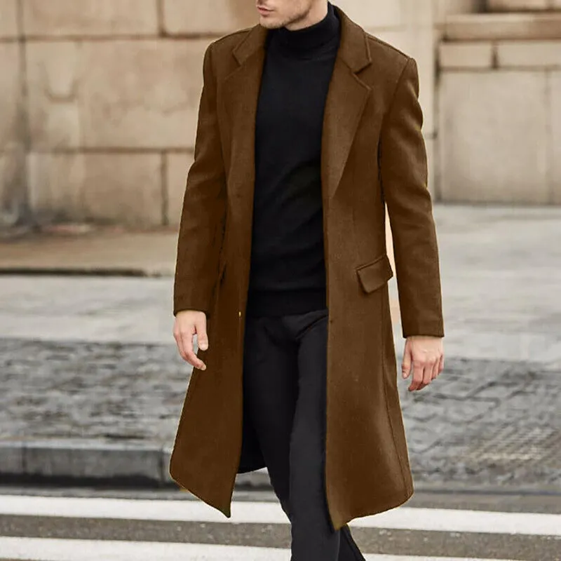 Jinquedai mens winter fashion British Men's Long Trench Coat Woolen Coat Men's Woolen Coat