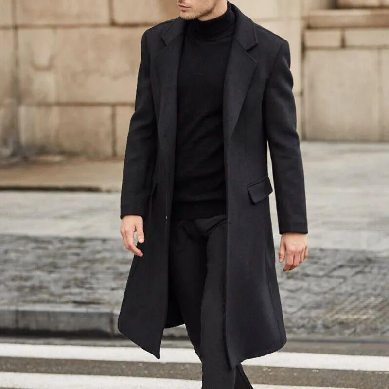 Jinquedai mens winter fashion British Men's Long Trench Coat Woolen Coat Men's Woolen Coat