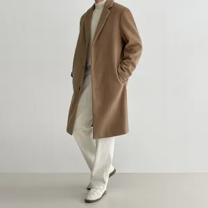 Jinquedai old money outfits men Men's Woolen Coat Mid-Length Autumn and Winter Korean Style Loose British Style Thick Woolen Trench Coat