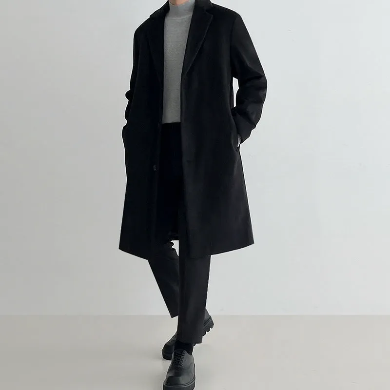 Jinquedai old money outfits men Men's Woolen Coat Mid-Length Autumn and Winter Korean Style Loose British Style Thick Woolen Trench Coat