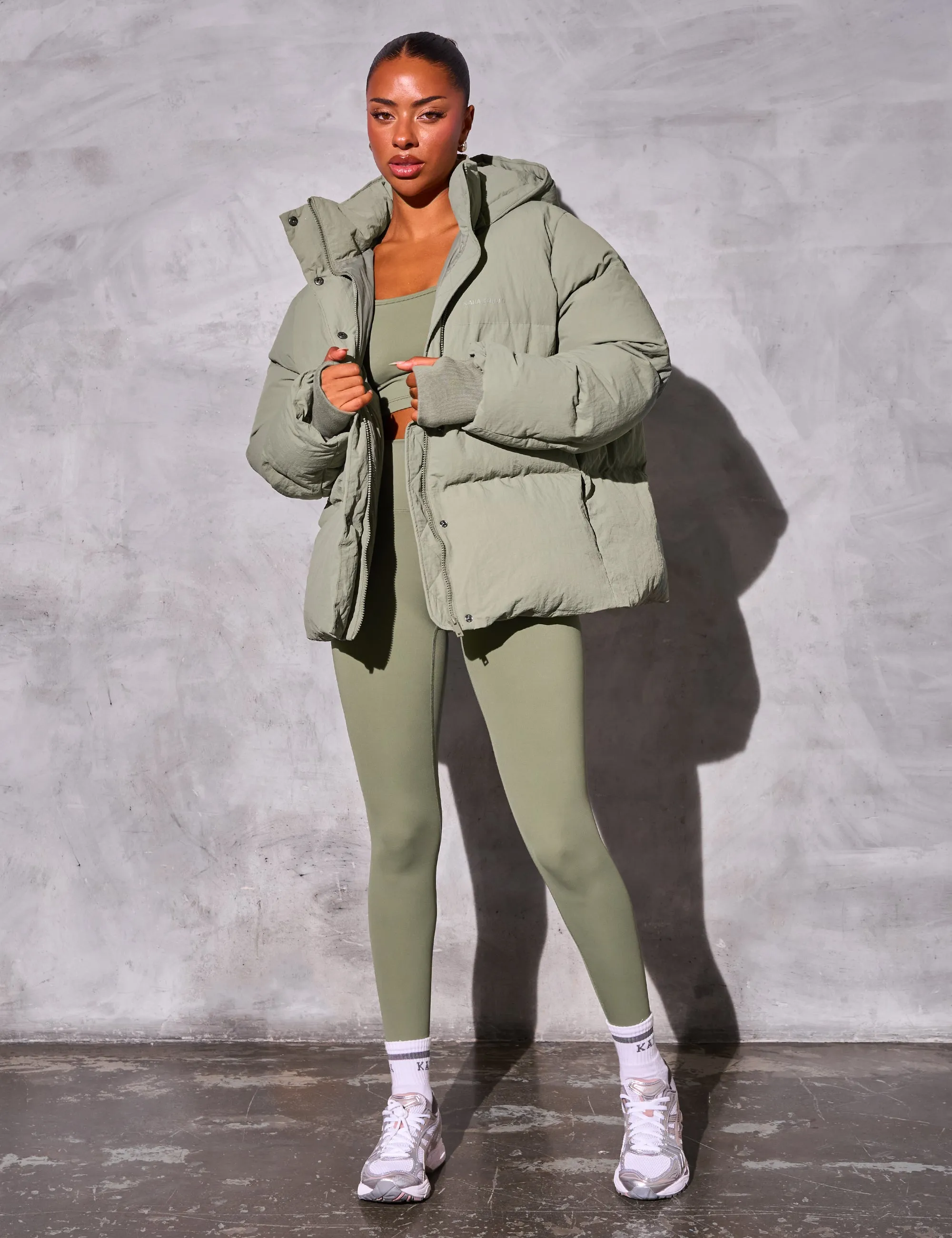 Kaiia Studio Oversized Puffer Coat Khaki