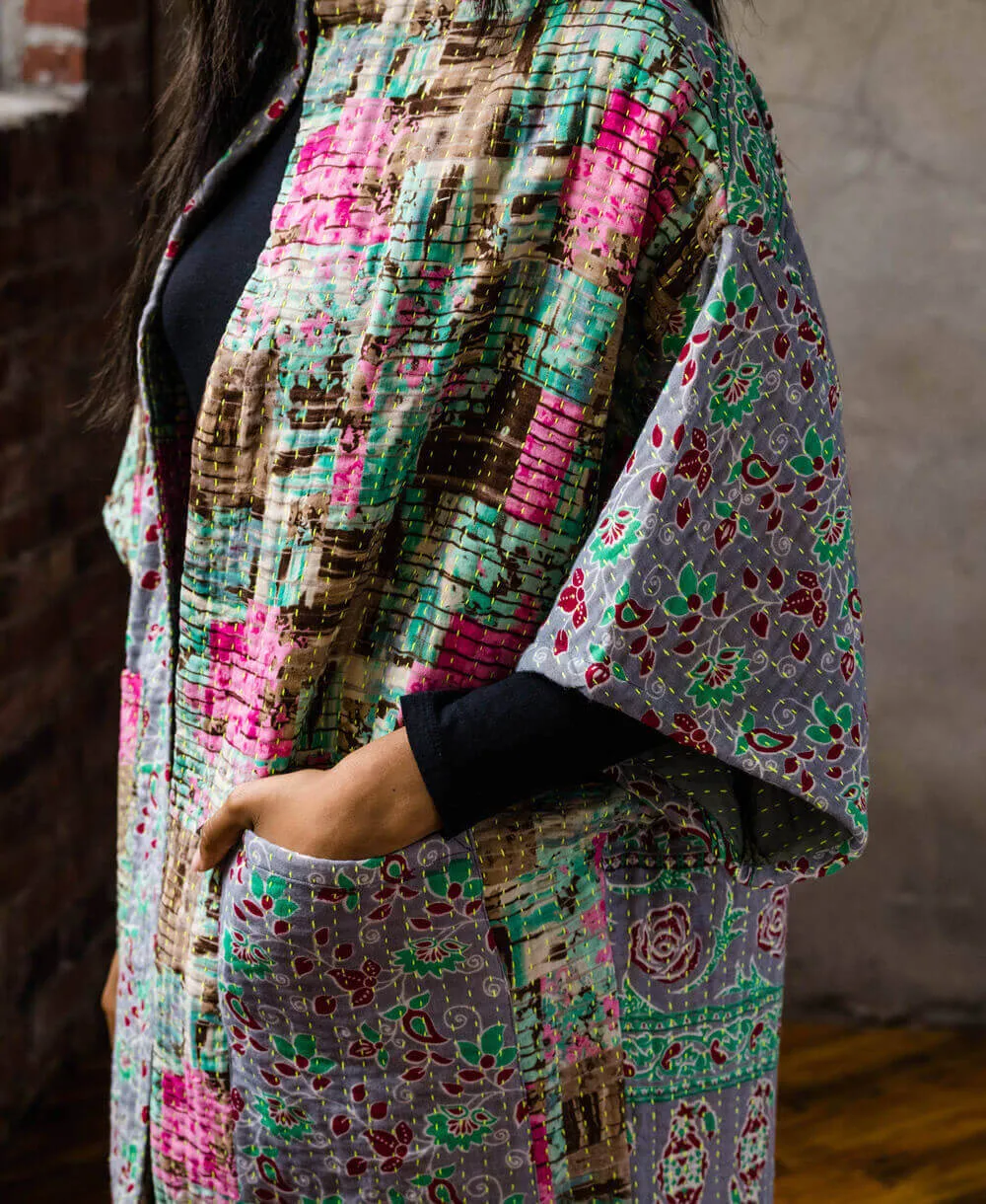 Kantha Cocoon Quilted Jacket - No. 230429 - Large