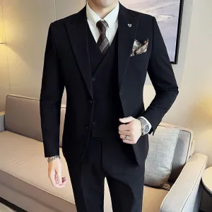 Korean Style Double Buckle Three-piece Slim Fit Light Business Suit