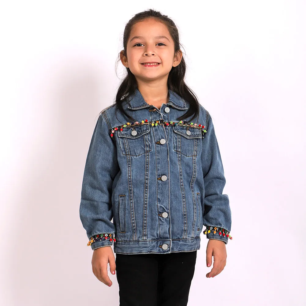 Lace Denim Jacket For Girls - Light Blue