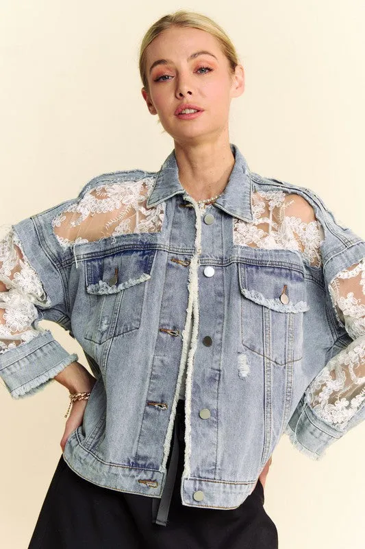 Lace Distressed Denim Jacket