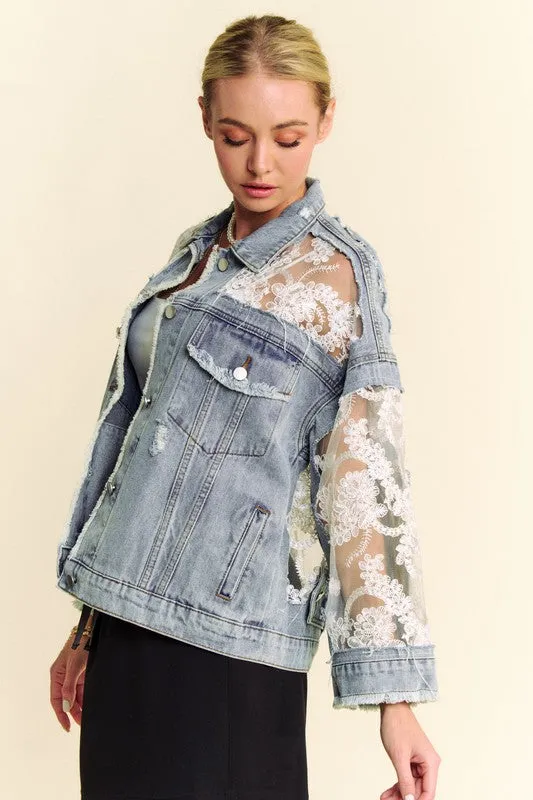 Lace Distressed Denim Jacket