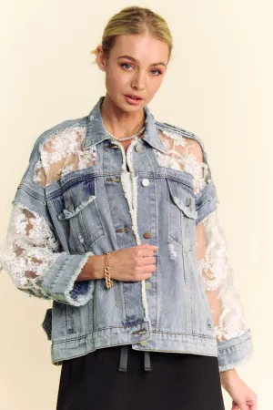 Lace Distressed Denim Jacket