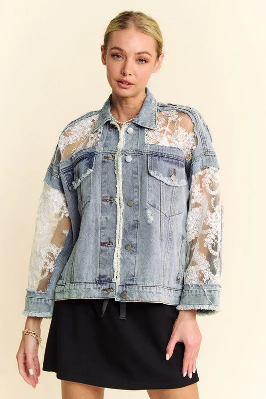 Lace Distressed Denim Jacket