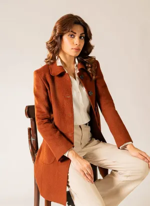 Ladies Long Coat - Woolen Fleece Camel Brown Plain