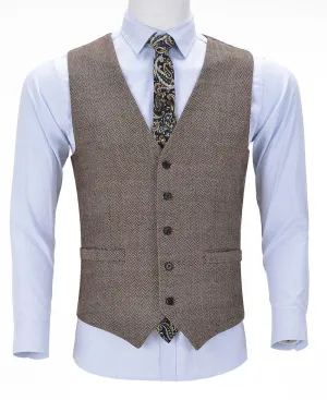 Leisure Men's Slim Fit Suit Vest Herringbone V Neck Waistcoat