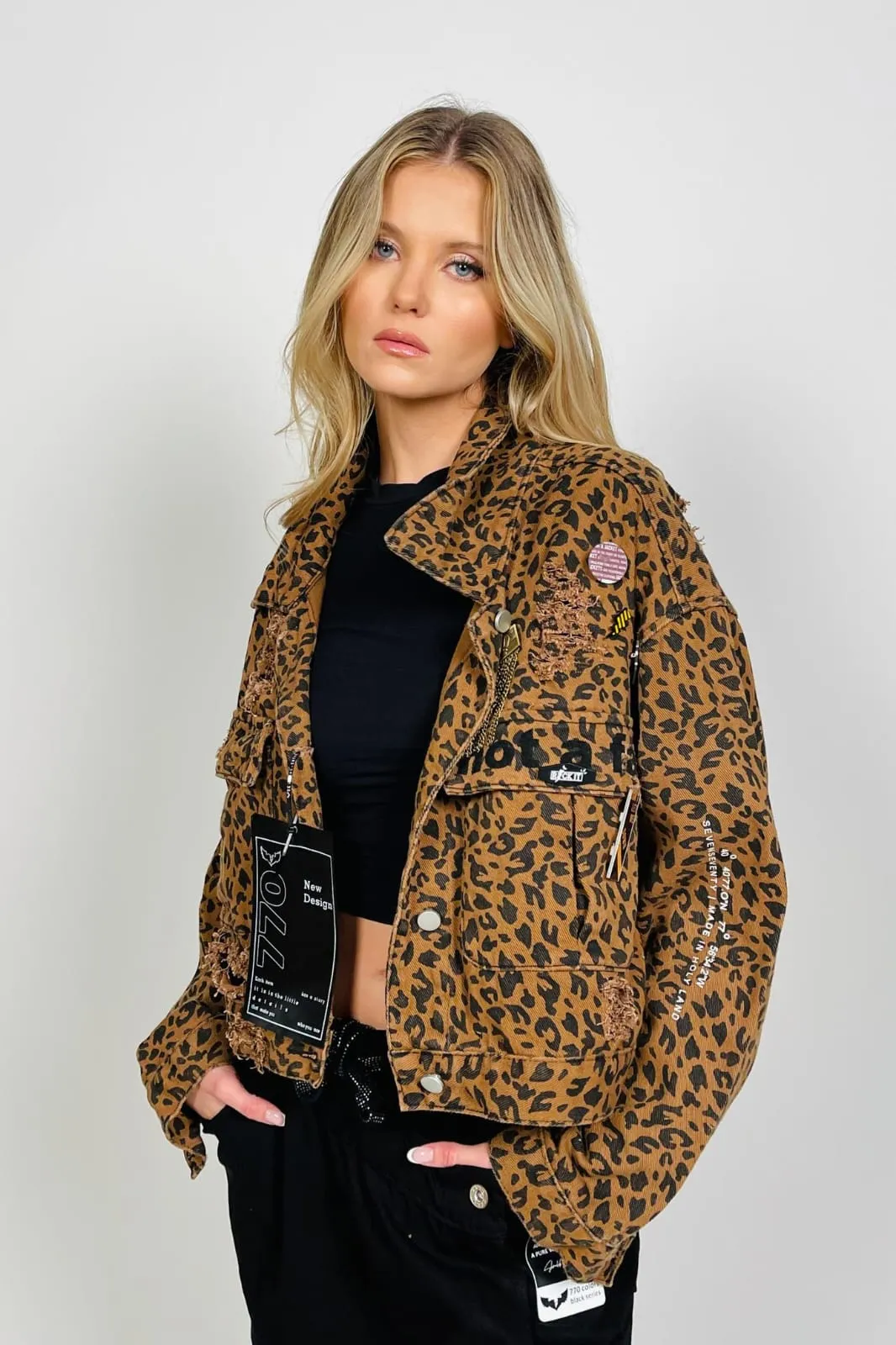 Leopard printed denim jacket | TIGERRA JACKET