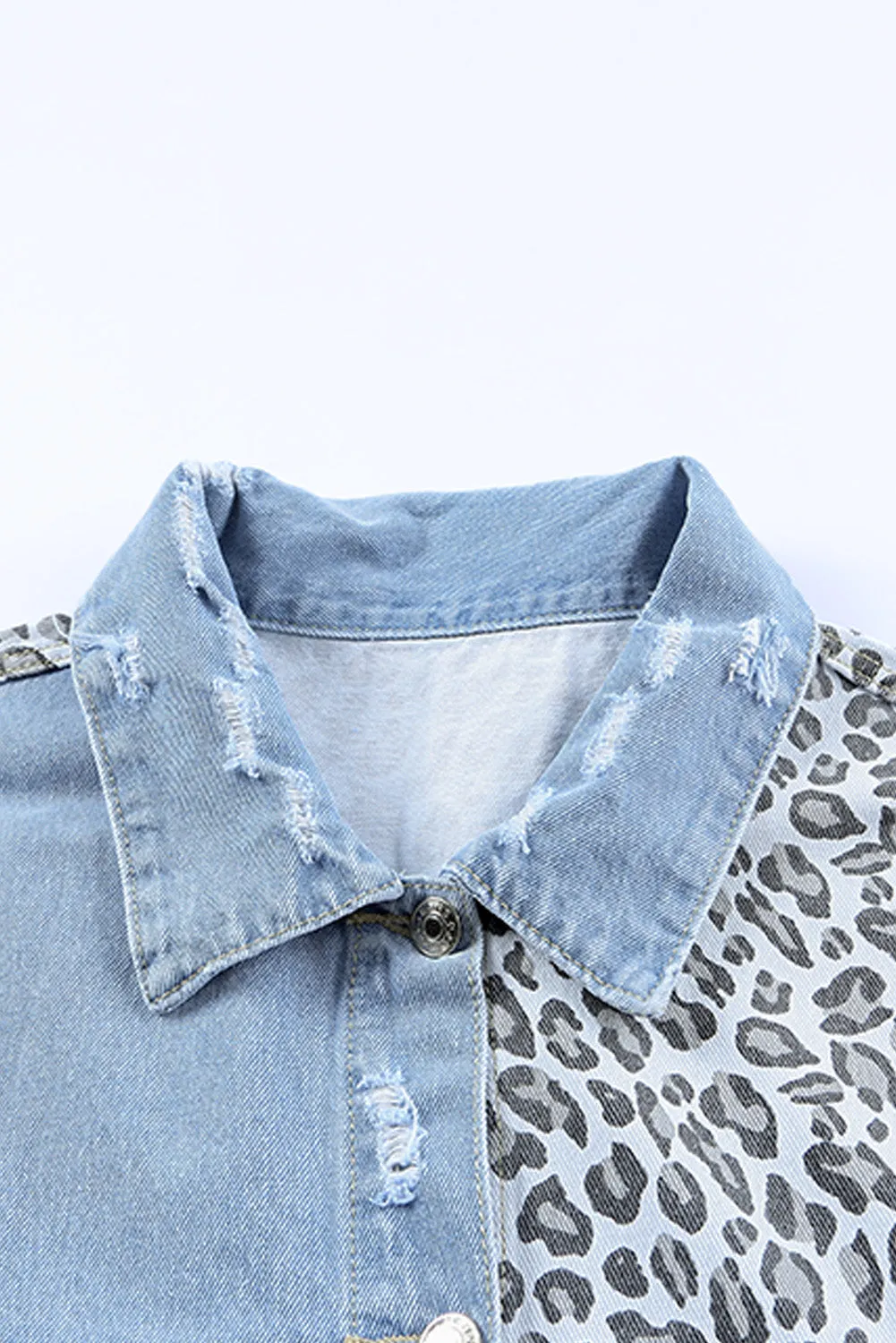 Leopard Ripped Cropped Denim Jacket