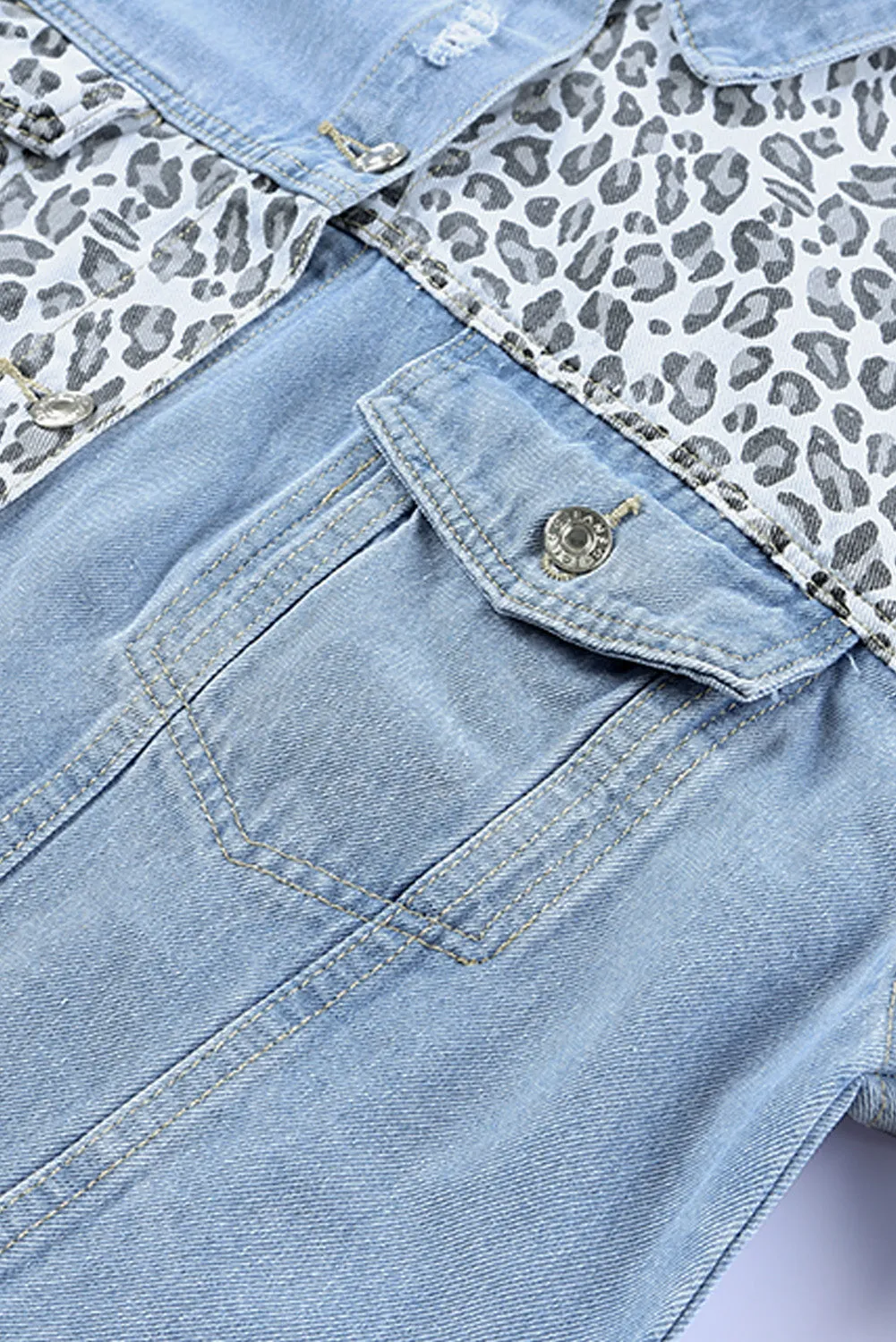 Leopard Ripped Cropped Denim Jacket