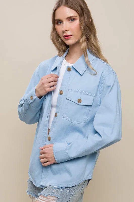 Light Blue Denim Button Front Jacket