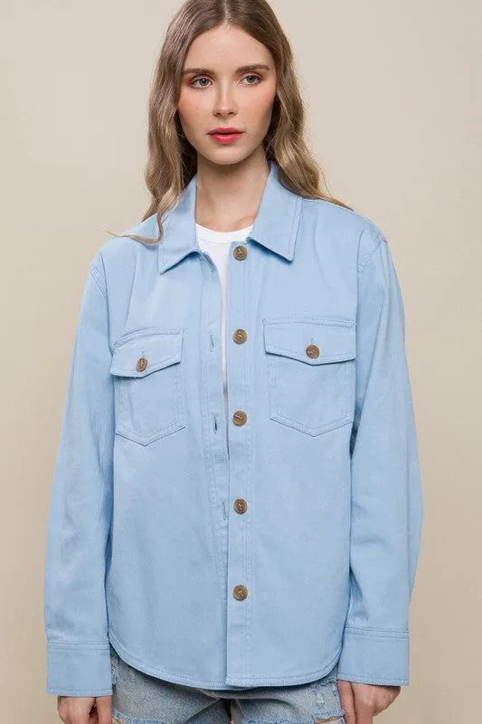 Light Blue Denim Button Front Jacket