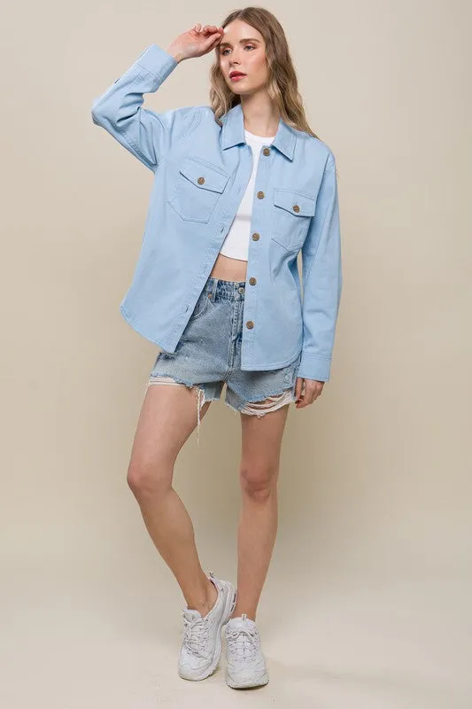 Light Blue Denim Button Front Jacket