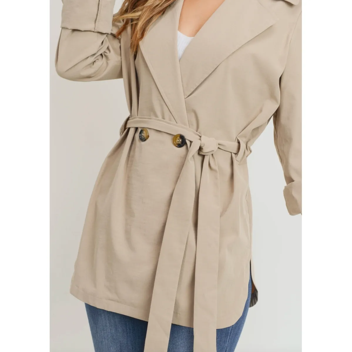 Light Weight Short Belted Khaki Jacket