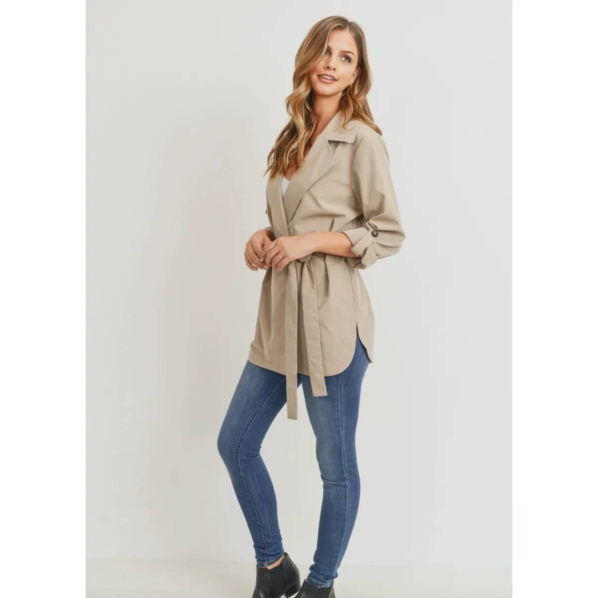 Light Weight Short Belted Khaki Jacket